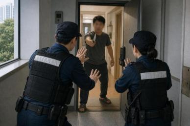 창원지법, 112 허위·거짓 신고 1,036건·출동 경찰관에 흉기 겨눈 피고인 징역 2년