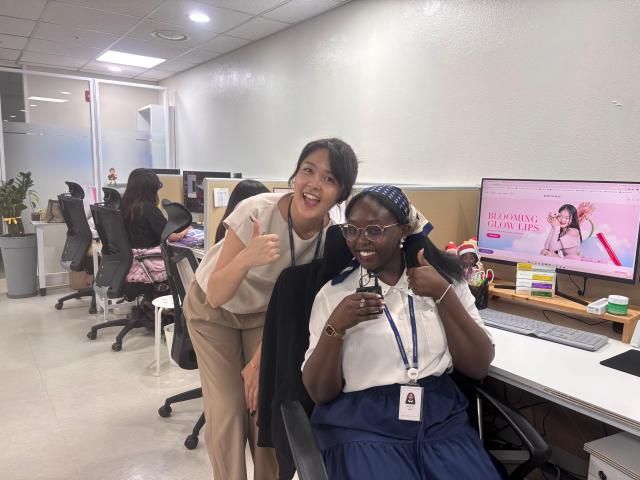 Claire Lee and Daisy Jemutai Rutto pose for a photo at MaryMays Seoul office on Sept 16 2026 AJP Ryu Yuna