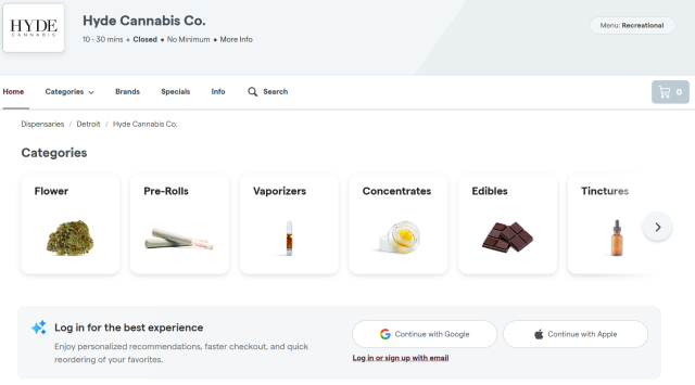 Captured photo of various cannabis products being sold at one of the official dispensary in United States Captured from Hyde official webpage 