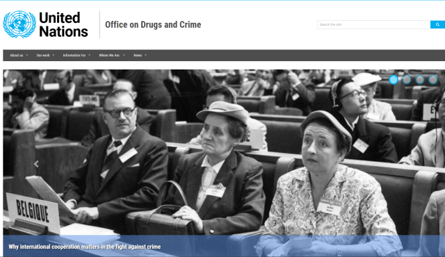Captured photo of an official webpage of United Nations Office on Drugs and Crime 