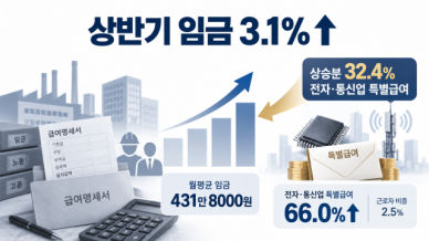 상반기 임금 상승액 3분의 1, 전자·통신업 특별급여가 차지