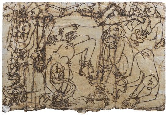 이중섭 묶인 사람들 1950년대 은지에 새김 유화 물감 10×15cm 국립현대미술관