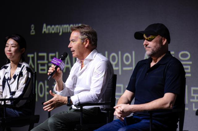 Netflix VFX Supervisor Nick Davis center speaks during a panel discussion at the KOCCA x Netflix Production Academy workshop in Seoul Courtesy of Netflix