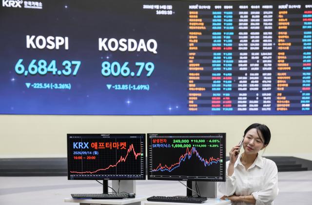 Various KOSPI-related indexes are displayed on an electronic board at the Korea Exchange in Yeouido Seoul on Sept 14 2026 AJP Yoo Na-hyun