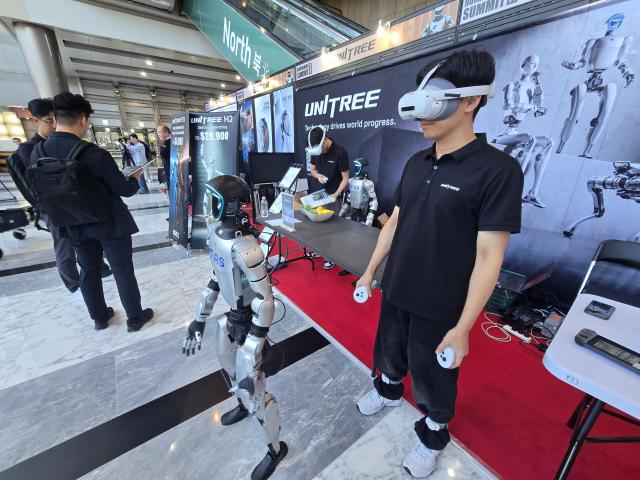 Unitree Robotics humanoid robot R1 model on display at the Humanoid Summit held at COEX Sept 22 2026 AJP Kim Dong-young