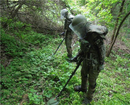 South Korean Army personnel conduct an operation to detect and remove land mines Courtesy of the Republic of Korea Army