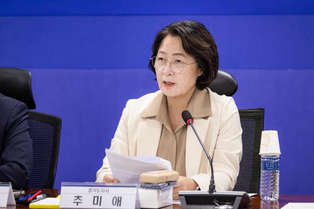 29일 오전 국회의원회관에서 열린 미래대응기금 당정협의회에서 추미애 경기도지사가 발언을 하고 있다 사진경기도
