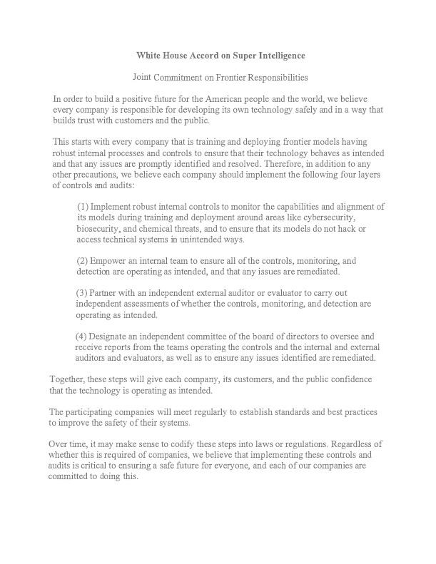 미국 AI 기업 6곳이 29일현지시각 AI 안전 관련 자율규제 협약에 서명했다 사진트럼프 대통령 트루스소셜
