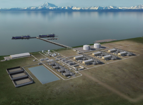 LNG liquefaction facility located in Nikiski Alaska where a 807-mile pipeline will carry 33 billion cubic feet gas from the North Slope Courtesy of Alaska LNG
