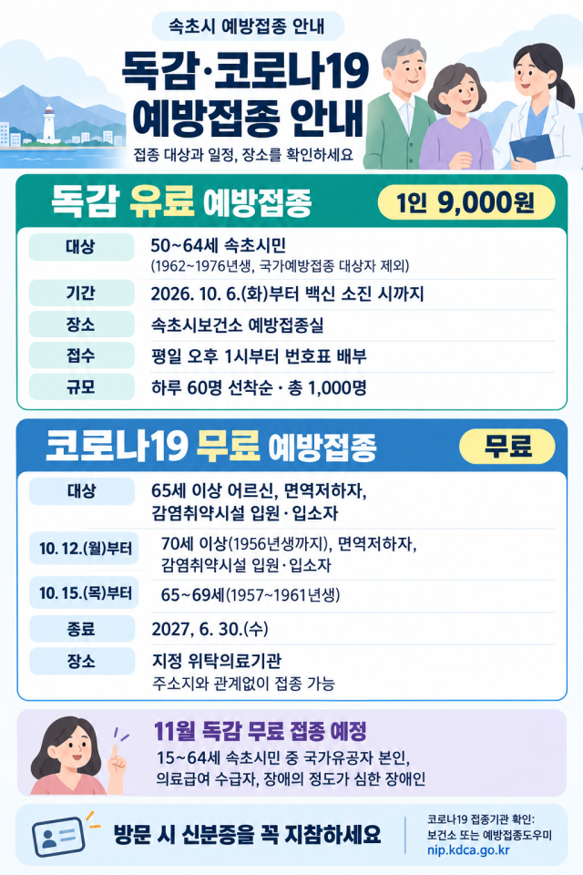 속초시 겨울철 감염병 대비 독감·코로나19 예방접종 추진_안내문 사진속초시