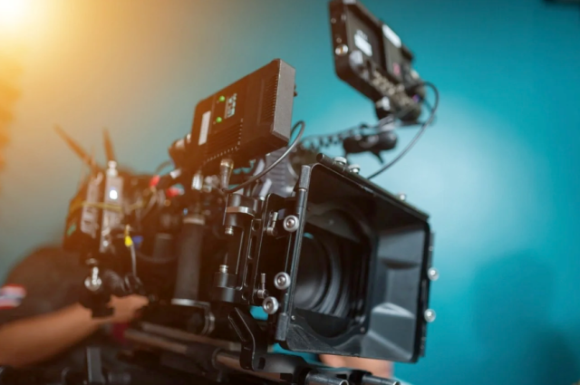 A professional video camera is pictured on a production set Courtesy of Alex Kinter
