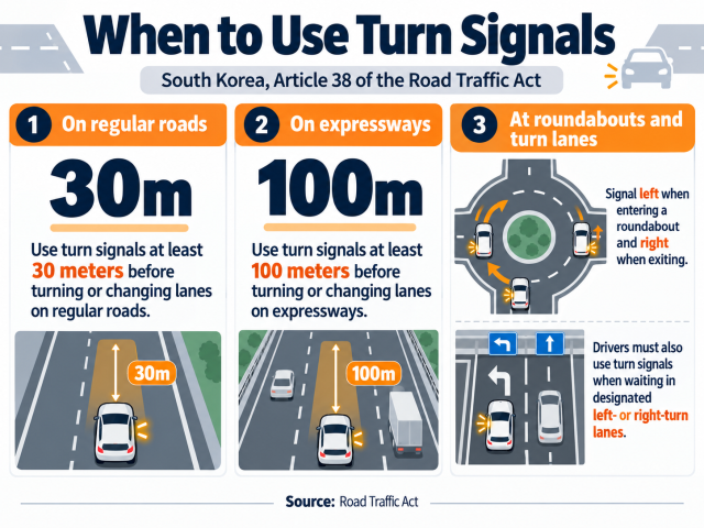 The graphic explains when drivers in South Korea must use turn signals Source South Koreas Road Traffic Act Image generated by ChatGPT