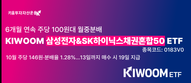 키움투자자산운용은 KIWOOM 삼성전자SK하이닉스채권혼합50 ETF가 10월 월중분배금으로 주당 146원을 지급한다고 13일 밝혔다 사진키움투자자산운용