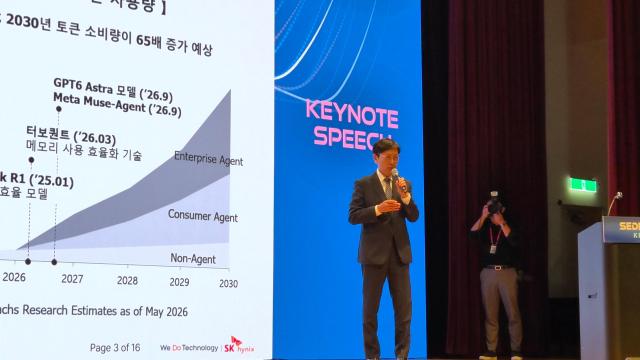 Ahn Hyun president and chief development officer of SK hynix explains HBM beyond strategy at SEDEX 2026 in Seoul on Oct 14 2026 AJP Candice Kim