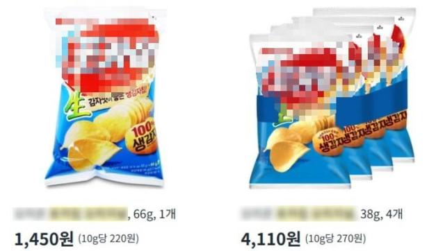 온라인 쇼핑몰 과자 단위가격 비교 사진사진 대한민국 정책브리핑 캡처