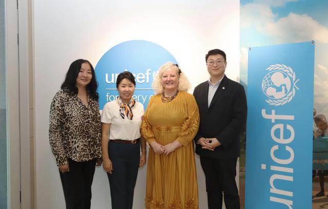 Beate Dastel second from right UNICEF representative in Mongolia poses for a photo with colleagues from UNICEF Mongolia during their visit to the UNICEF Korea Committee headquarters in Seoul on Oct 16 2026 Courtesy of UNICEF 