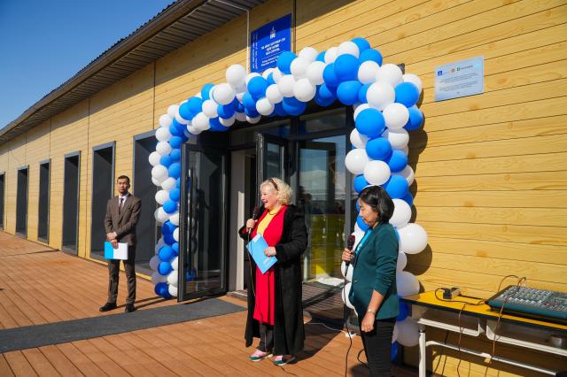 UNICEF Mongolia Representative Beate Dastel speaks at the opening ceremony of a newly established primary school in Udleg bagh Tuv province Mongolia in 2026 Courtesy of UNICEF Mongolia 