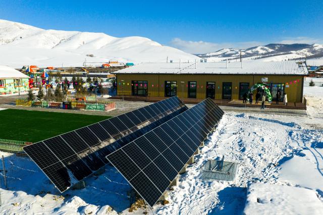 Solar panels stand outside a newly established primary school in Tarni bagh Selenge province Mongolia in 2026 Courtesy of UNICEF Mongolia 