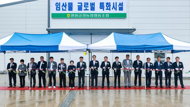 지난 20일 전남 영암군 금정면에서 열린 ‘임산물 글로벌 특화시설’ 준공식에서 우승희 영암군수와 최영택 금정농협 조합장 등 참석자들이 기념 테이프를 자르고 있다 총사업비 10억원이 투입된 이 시설은 영암대봉감의 선별·저장 기능을 강화해 수확기 출하 물량을 조절하고 해외 판로 확대를 지원하기 위해 조성됐다 사진영암군