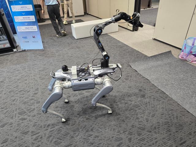 A quadruped robot programmed by students from Korea University of Technology and Education on display at the Physical AI Tech Week held by the Ministry of Science and ICT at COEX Oct 13 2026 AJP Kim Dong-young