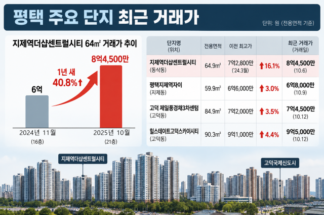 1년 새 40% 뛴 평택 25평형…지제·고덕 신고가 잇따라