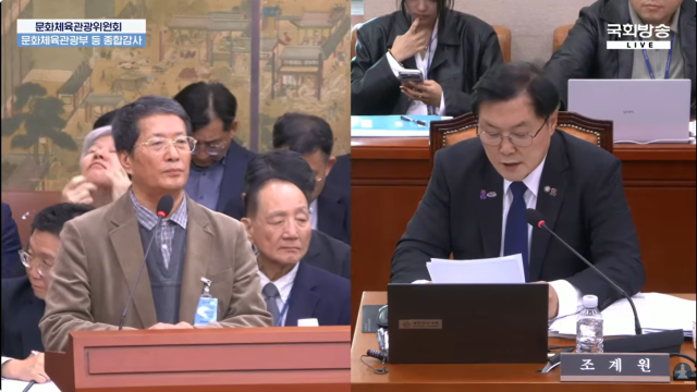 23일 국정감사에서 참고인으로 출석한 남권희 경북대 명예교수가 증도가자 문화재 지정 부결 의혹에 대해 증언하고 있다 사진국회방송 캡처