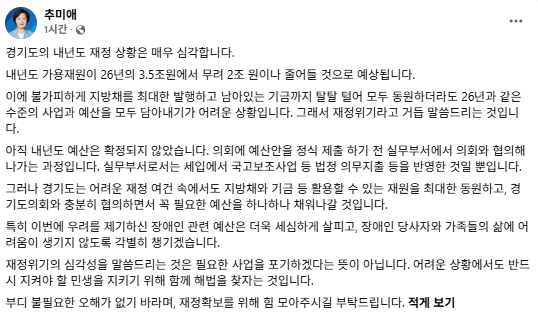 사진추미애 지사 SNS