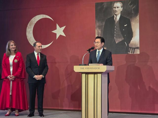 Jeong Yeon-doo vice minister for strategy and intelligence at South Korea’s Ministry of Foreign Affairs speaks at a reception marking the 103rd anniversary of the proclamation of the Republic of Türkiye at the Ambassador Pullman Hotel in Seoul Oct 26 2026 AJP Park Sae-jin