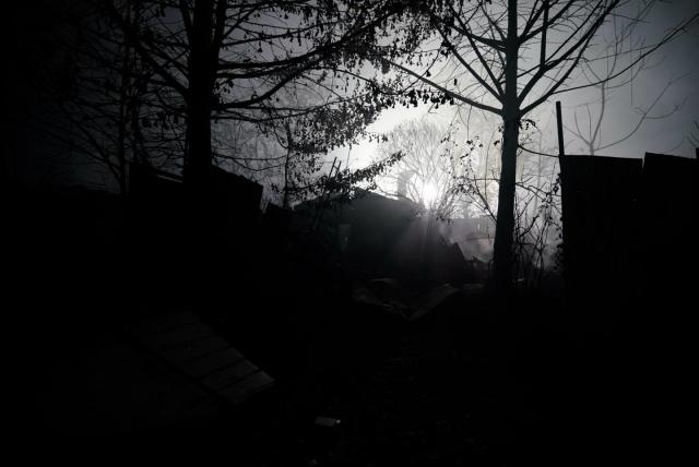Search light shining through the remaining of Guryong Village Courtesy of CHOI Yohan