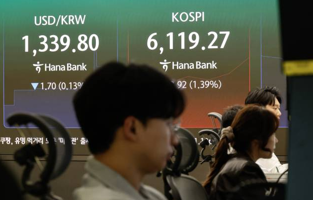 The KOSPI index is displayed at a Hana Bank dealing room in Seoul on Oct 14 2026 AJP Yoo Na-hyun