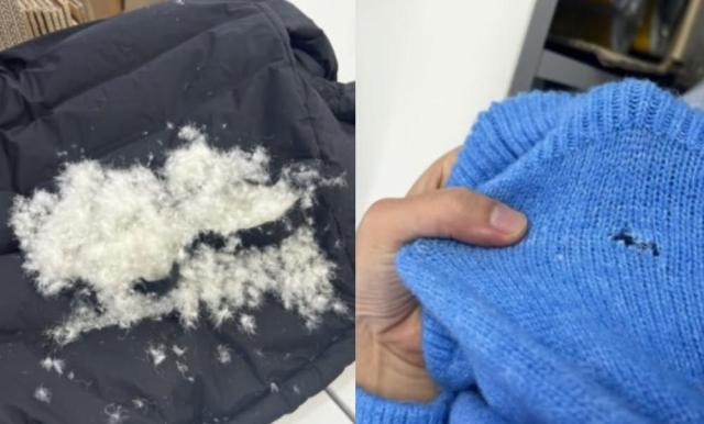 지하철 5호선 출근길에 날카로운 물건에 패딩 등 옷이 찢겼다는 사연이 공유됐다 사진스레드 캡처