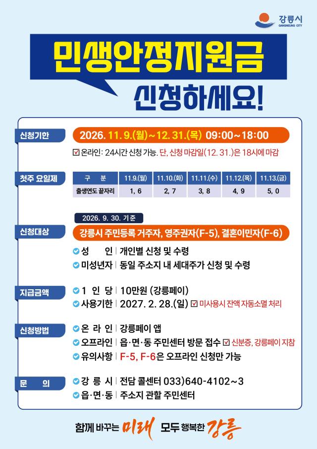  홍보물강릉시 민생안정지원금 영주권자·결혼이민자도 신청하세요 사진강릉시