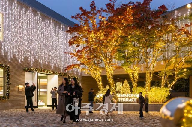 Iluminación navideña en Simmons Terrace: destellos de luz entre el follaje otoñal en Icheon