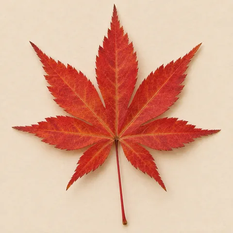 단풍나무류 대표 잎: 손바닥꼴 7갈래, 겹톱니, 긴 잎자루